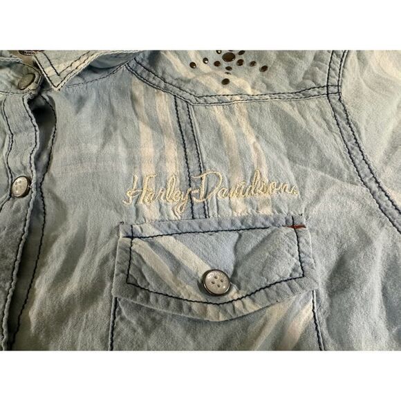 Harley Davidson Motorcycles Womens Blue Large Button Down Pocket Shirt - Picture 5 of 10